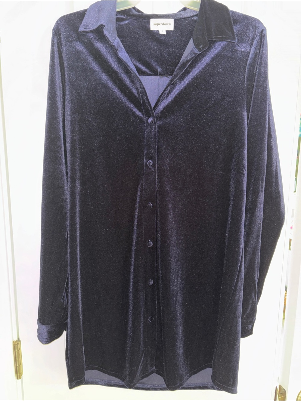 superdown Velvet Button-Front Dress in Deep Navy